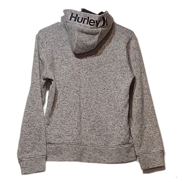 Hurley Zip Hoodie Sweater Grey w/ Black Flecks Kid L 2 Pocket Fleeced Lined Hood - Picture 2 of 12